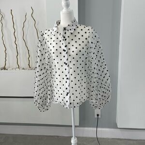 Polka Dot Sheer Blouse - White and Black